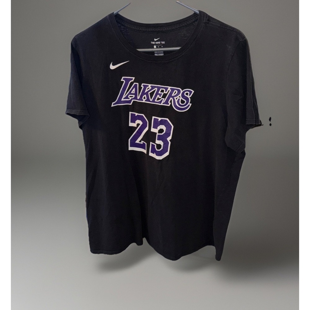 Nike Dri-Fit Lebron James LA Lakers NBA Mens T-Shirt Sz XL Black Purple #23